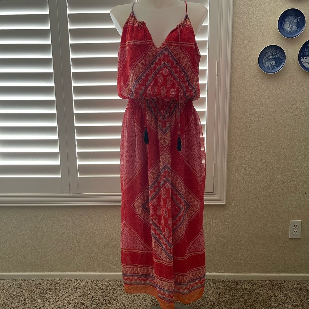 Enfocus Studio Coral Paisley Maxi Dress with Tassel Tie